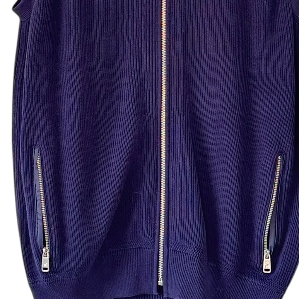 Raffi Men's Sweater Vest Full Zip Navy Cotton Ribbed Zip Pockets Golf Medium